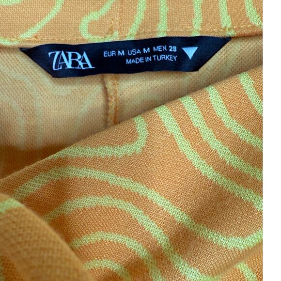 ZARA Abstract Printed Keyhole Cutout Tie High Waist Midi Skirt M Orange Yellow - Picture 10 of 15